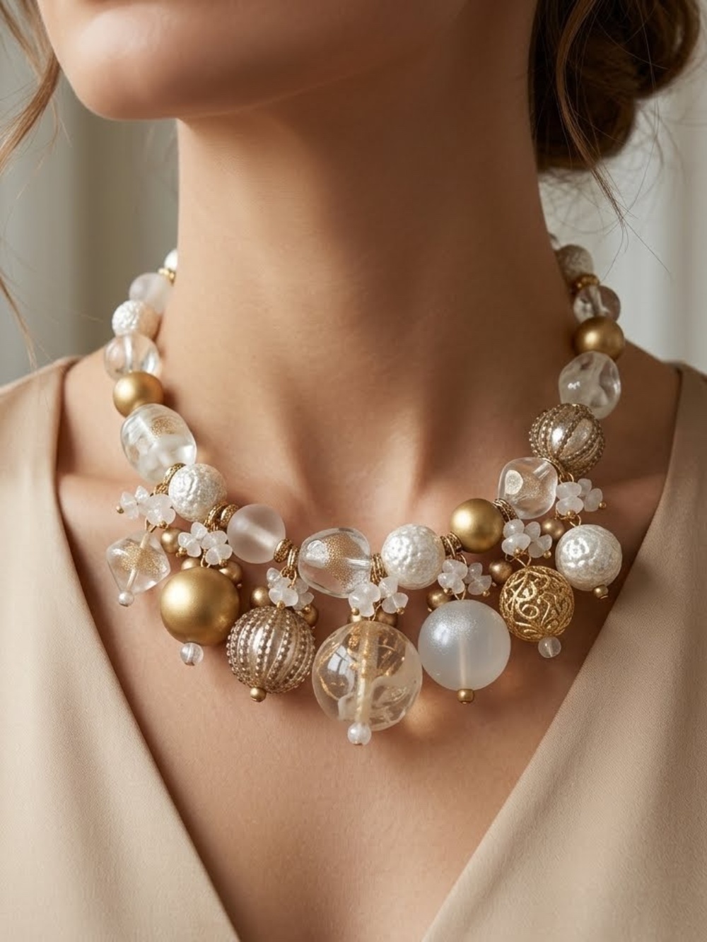 Elegant Gold and Silver Beaded Necklace
